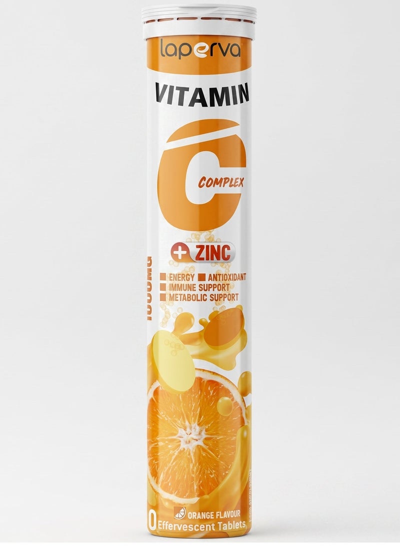 Laperva Vitamin C Complex Plus Zinc Immune System Booster with High Potency Vitamin C-20 Effervescent Tablets Orange Flavor - Image 1