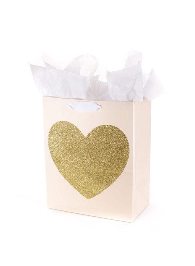 Hallmark 13" Large Gift Bag with Tissue Paper (Gold Glitter Heart) for Birthdays, Bridal Showers, Weddings, Anniversaries, Sweetest Day and More  - Image 1