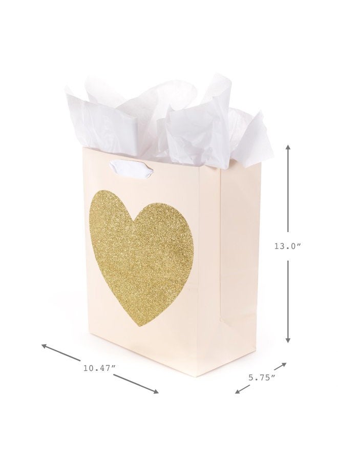 Hallmark 13" Large Gift Bag with Tissue Paper (Gold Glitter Heart) for Birthdays, Bridal Showers, Weddings, Anniversaries, Sweetest Day and More  - Image 3