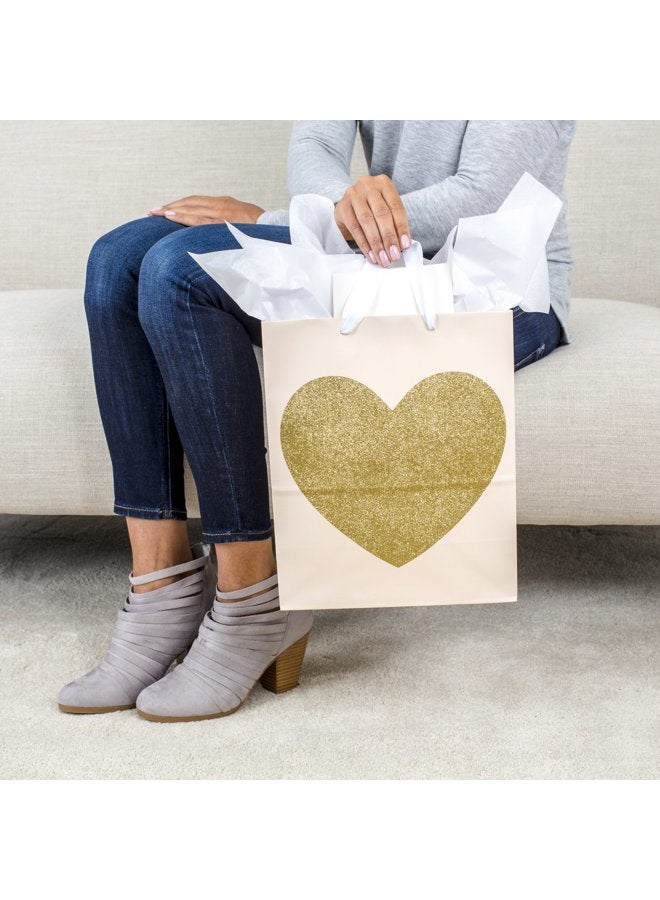 Hallmark 13" Large Gift Bag with Tissue Paper (Gold Glitter Heart) for Birthdays, Bridal Showers, Weddings, Anniversaries, Sweetest Day and More  - Image 2