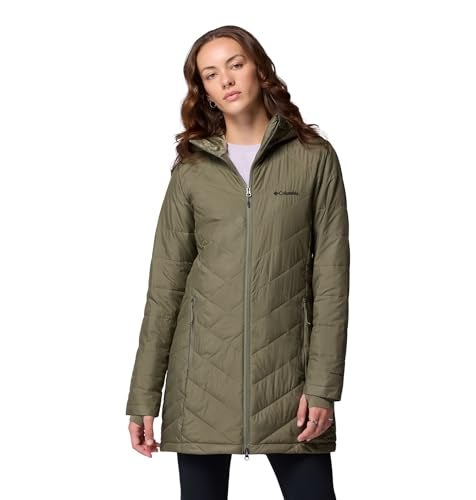 Columbia Womens Heavenly Long Hooded Puffer Jacket, Stone Green, X-Small - Image 1