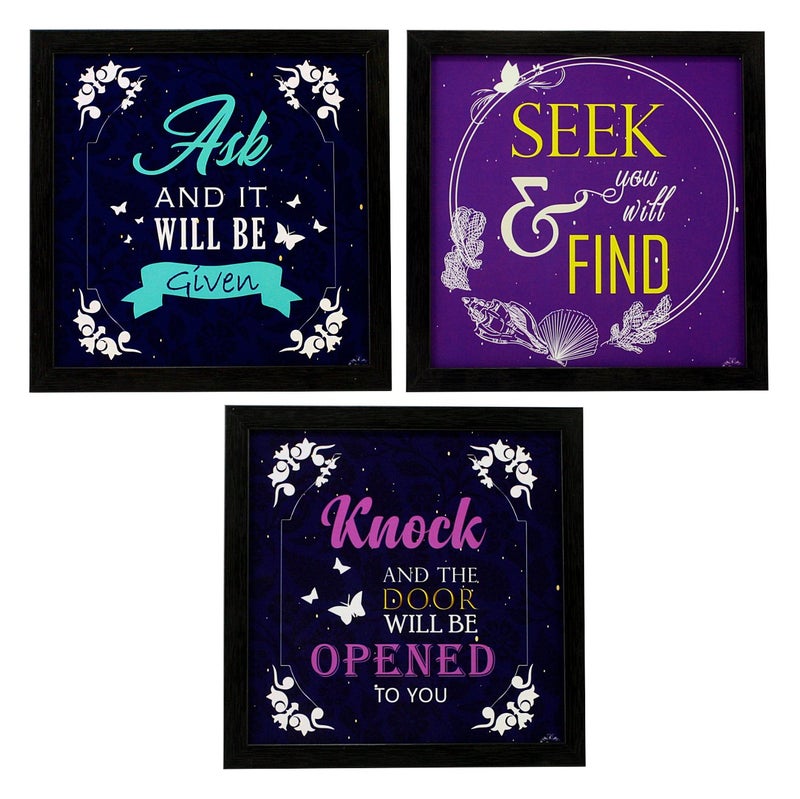 Indianara Set of 3 Spritual Quotes Framed Wall Hanging Laminated Paintings Matt Art Prints 9.5 inch x 9.5 inch each without Glass (1168BK) (9.5 inch X 9.5 inch, Black) - Image 1
