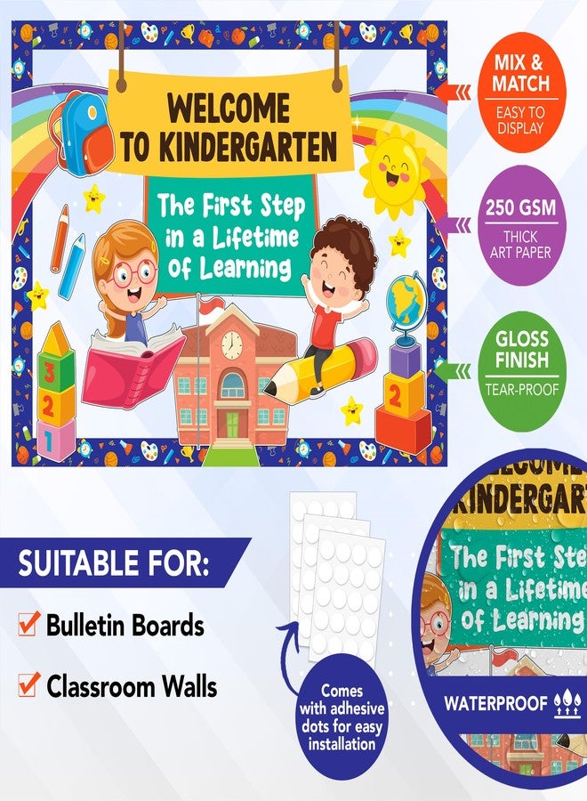 Decorably 49 Pcs Cutouts Inspirational Chalkboard Theme Kindergarten Bulletin Board Sets - Gloss-Laminated Cardstock for Classroom, School Hallways, Education Centers - Image 2