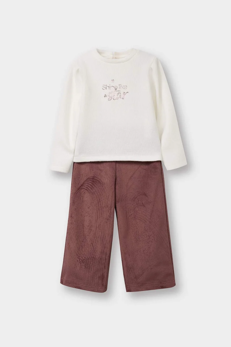 ديفاكتو Baby Girl Sweatshirt Suede Trousers 2 Piece Set