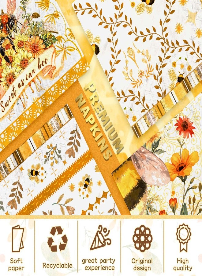 NICROLANDEE Bee Themed Party Napkins 24PCS Cocktail Paper Tissue 3 Layers Disposable Napkins for Baby Shower Decorations, Wedding, Thanksgiving, Dinner, Birthday Party Supplies - Image 3