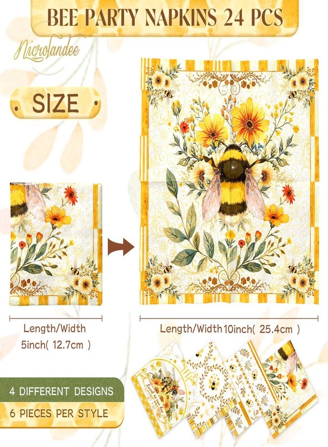 NICROLANDEE Bee Themed Party Napkins 24PCS Cocktail Paper Tissue 3 Layers Disposable Napkins for Baby Shower Decorations, Wedding, Thanksgiving, Dinner, Birthday Party Supplies - Image 2