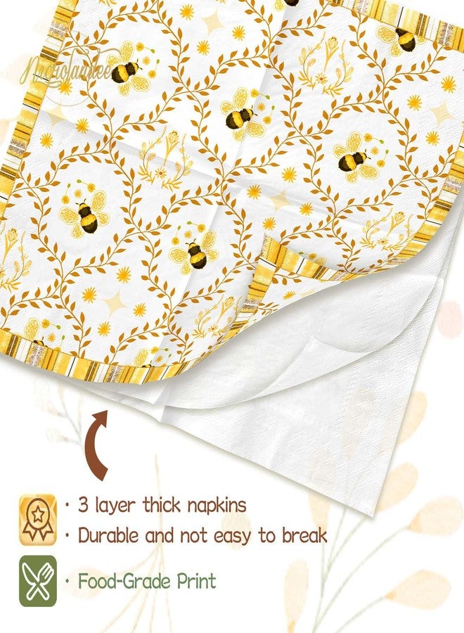 NICROLANDEE Bee Themed Party Napkins 24PCS Cocktail Paper Tissue 3 Layers Disposable Napkins for Baby Shower Decorations, Wedding, Thanksgiving, Dinner, Birthday Party Supplies - Image 4