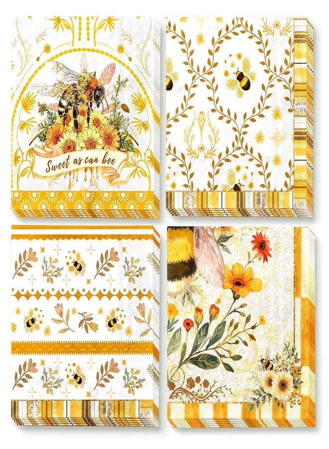 NICROLANDEE Bee Themed Party Napkins 24PCS Cocktail Paper Tissue 3 Layers Disposable Napkins for Baby Shower Decorations, Wedding, Thanksgiving, Dinner, Birthday Party Supplies - Image 1