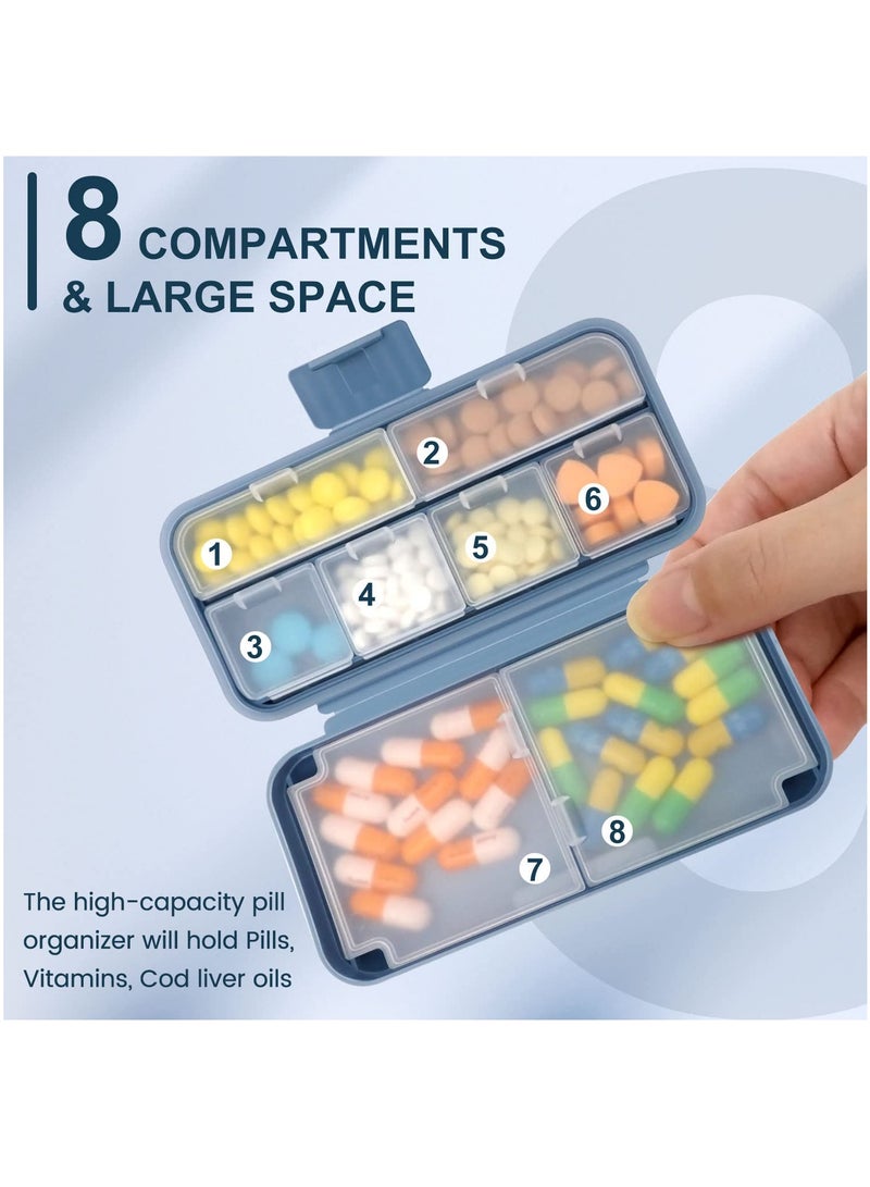 SOLARAE Pill Organizer Airtight Pill Box, 2 Pcs Daily Pill Dispenser, Portable Travel Supplement Holder Vitamin Sorter with 8 Compartment Airtight Vitamin Container Daily Medicine Travel Essentials - Image 3