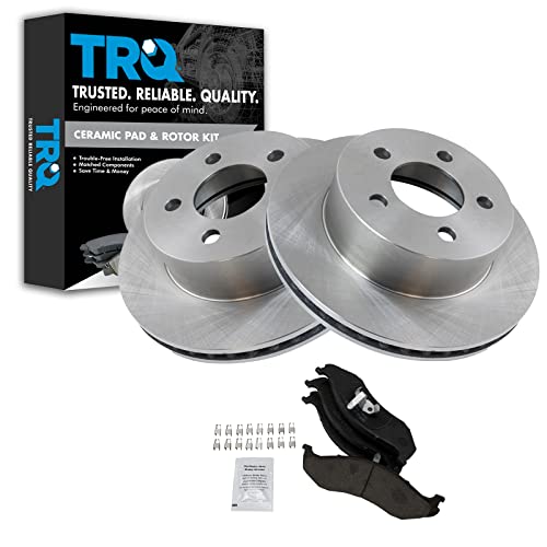 TRQ Front Ceramic Disc Brake Pad & Rotor Kit Set for Jeep Wrangler Cherokee - Image 1