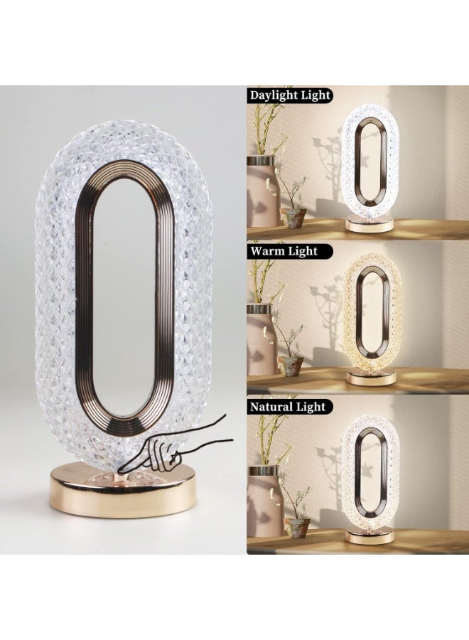 أباجورة كريستال للطاولة تعمل باللمس، مصباح ماسي قابل للتعتيم ثلاثي الاتجاهات وقابل لإعادة الشحن بمنفذ USB، أباجورة ليلية للكومدينو لغرفة النوم وغرفة المعيشة، ديكور - Image 3