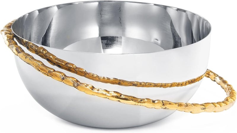 GUTE Decorative Silver Serving Bowl Fruit Catch All Golden Leaf Vine Stainless Steel Metal  Brass Gold Leaves Trim Accent Basket Fruit Potpourri Living Dining Room Table Home Decor 7 L 6 W - Image 2