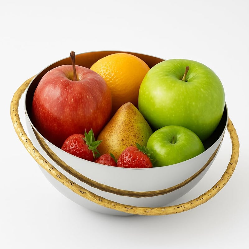 GUTE Decorative Silver Serving Bowl Fruit Catch All Golden Leaf Vine Stainless Steel Metal  Brass Gold Leaves Trim Accent Basket Fruit Potpourri Living Dining Room Table Home Decor 7 L 6 W - Image 3