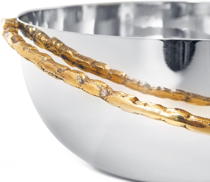 GUTE Decorative Silver Serving Bowl Fruit Catch All Golden Leaf Vine Stainless Steel Metal  Brass Gold Leaves Trim Accent Basket Fruit Potpourri Living Dining Room Table Home Decor 7 L 6 W - Image 4