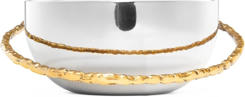 GUTE Decorative Silver Serving Bowl Fruit Catch All Golden Leaf Vine Stainless Steel Metal  Brass Gold Leaves Trim Accent Basket Fruit Potpourri Living Dining Room Table Home Decor 7 L 6 W - Image 5