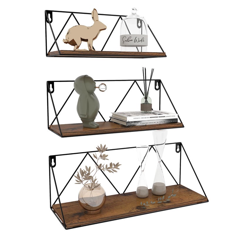 EYMPEU Rustic Floating Shelves with Brackets Wall Shelves Set of 3 for Living Rooms Bedrooms Kitchens Offices Modern Home