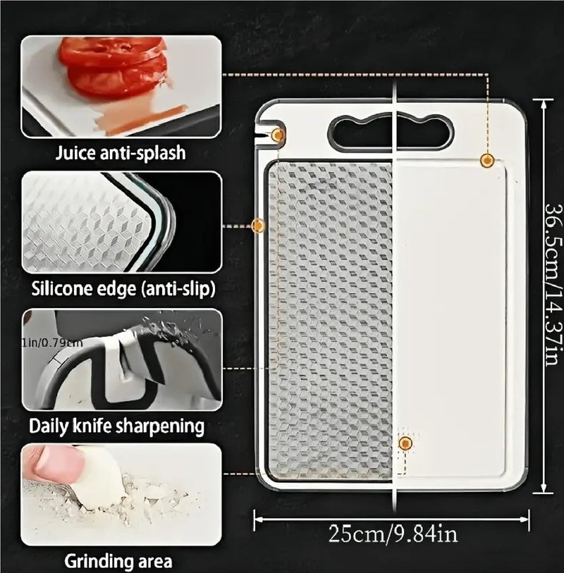 Winkelen Double Sided Cutting Board with Knife Sharpner | Titanium & Wheat Straw | Diamond Pattern Chopping Board for Kitchen | for Vegetables, Fruits Cutter, Meats | Food Grade Quality | 36 x 25 cm - Image 2