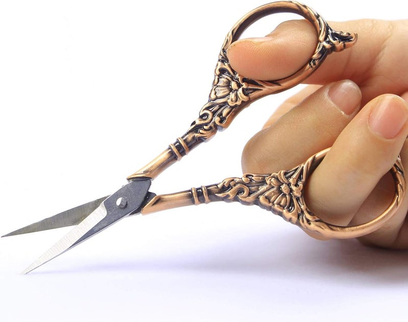 BIHRTC Vintage European Style Scissors Stainless Steel for Cross Stitch Cutting Embroidery Sewing Handcraft Craft Art Work DIY Tool(Red Copper) - Image 3