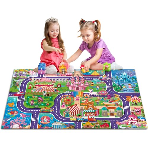 Oriate Kids Dream Mat Girls Toy Car Playmat Princess Castle Girl Pink Kids Play mat ParentKid Interaction Pretend Game for Playroom Bedroom Floor Ideal Girl Toys Play and Learn - Image 1