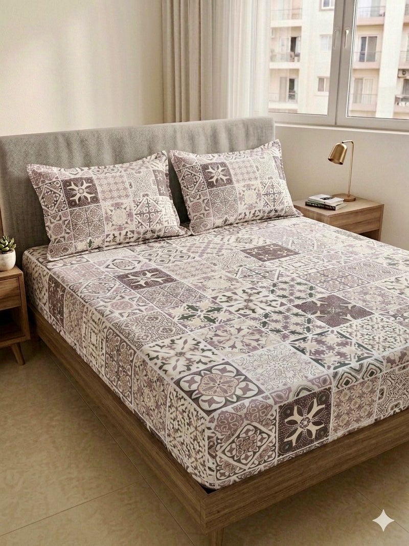 Yarlin-Cotton 100% Bed Set (Fitted Bedsheet for 180 cm beds and 2 Small Pillowcases (Classic Pattern) Design