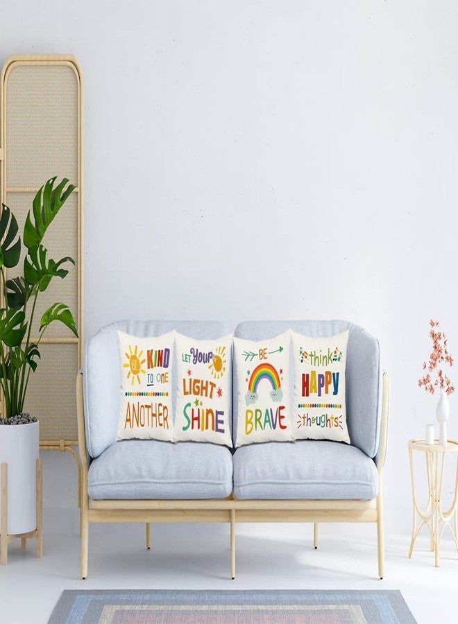 okaxscm Colourful Words Inspirational Quotes Rainbow Sun Be Kind Brave Happy Sunshine Decorative Classroom Throw Pillow Cover Cushion Case for Kids Gifts,Home Sofa Bed Playroom Decor 18 x18 Inch Set Of 4 - Image 3