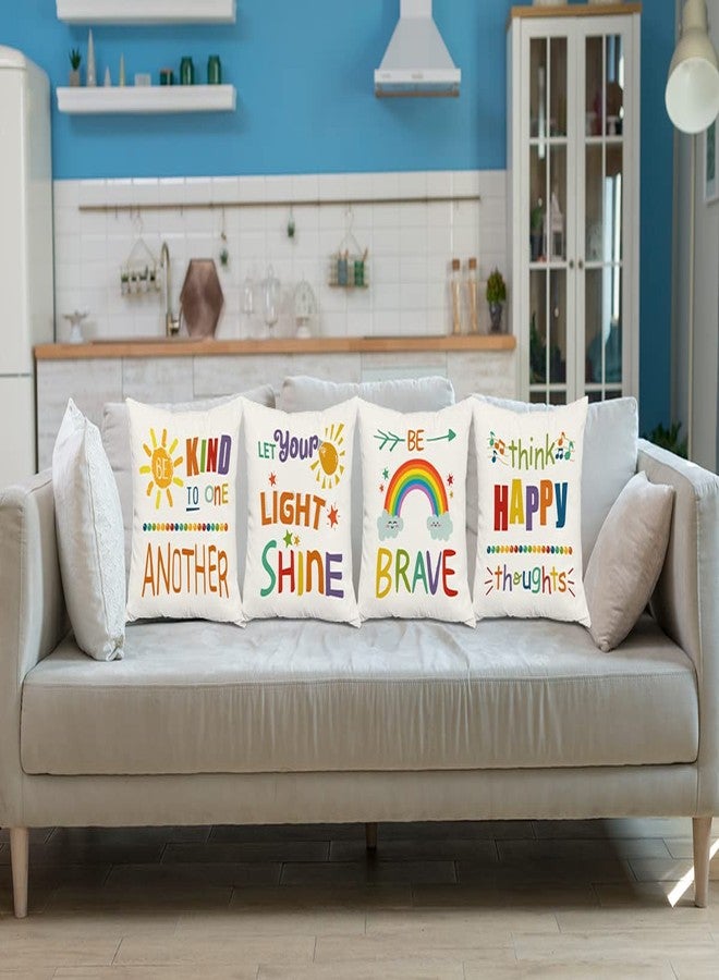 okaxscm Colourful Words Inspirational Quotes Rainbow Sun Be Kind Brave Happy Sunshine Decorative Classroom Throw Pillow Cover Cushion Case for Kids Gifts,Home Sofa Bed Playroom Decor 18 x18 Inch Set Of 4 - Image 2