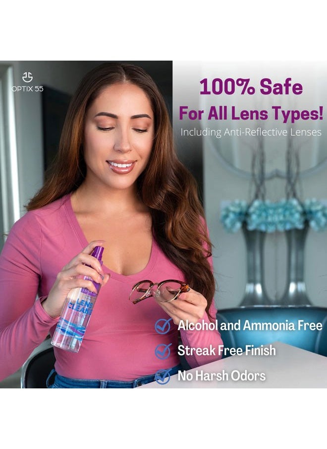 Optix 55 Lens Cleaner Spray Kit - Alcohol & Ammonia Free | (2) 8oz + (1) 2oz Eye Glasses (3) Microfiber Cloths Safe for Eyeglasses, Lenses Screens Streak-Free, Unscented (18 Fl Oz)  - Image 2