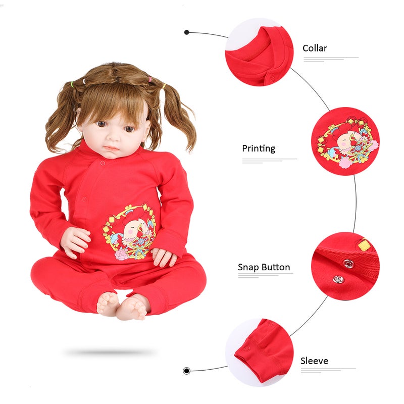 Baby Romper Unisex 100% Cotton Babysuit Baby Clothes Playsuit Chicken Print Long Sleeve Spring Summer Autumn For Newborn Infant Baby Girl Boy Button Slant Opening Red 9-12M - Image 5