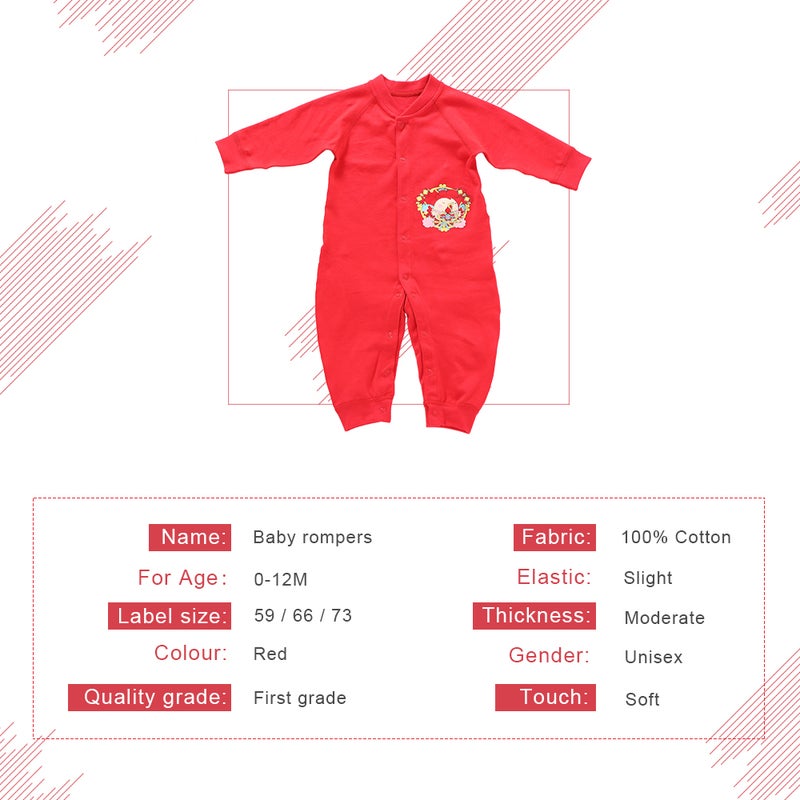 Baby Romper Unisex 100% Cotton Babysuit Baby Clothes Playsuit Chicken Print Long Sleeve Spring Summer Autumn For Newborn Infant Baby Girl Boy Button Slant Opening Red 9-12M - Image 4
