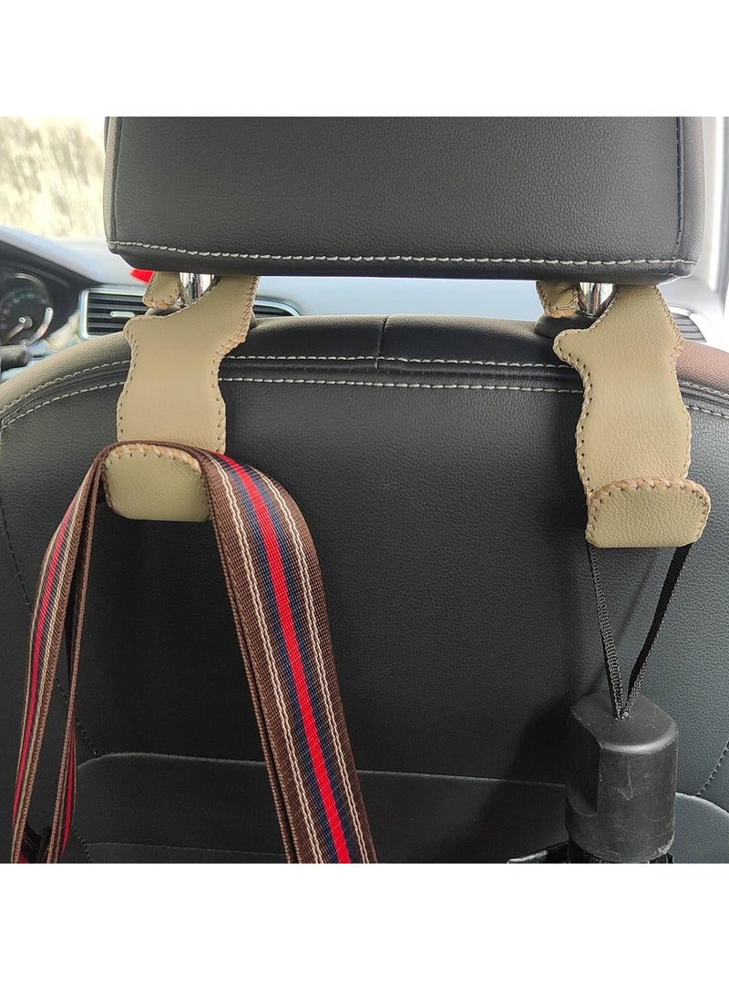 Bukela Car Hooks Universal Car Vehicle  Back Seat Headrest Hanger Holder Hook Microfiber Leather & Stainless Steel  for Bag Purse Cloth Drink Grocery (Beige)  - Image 2
