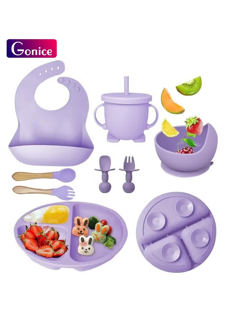Gonice Baby Feeding Set 9 Piece, Baby Led Weaning Utensils Set Includes Suction Bowl and Plate, Baby Spoon and Fork, Sippy Cup with Straw and Lid, Baby Feeding Supplies - Image 1
