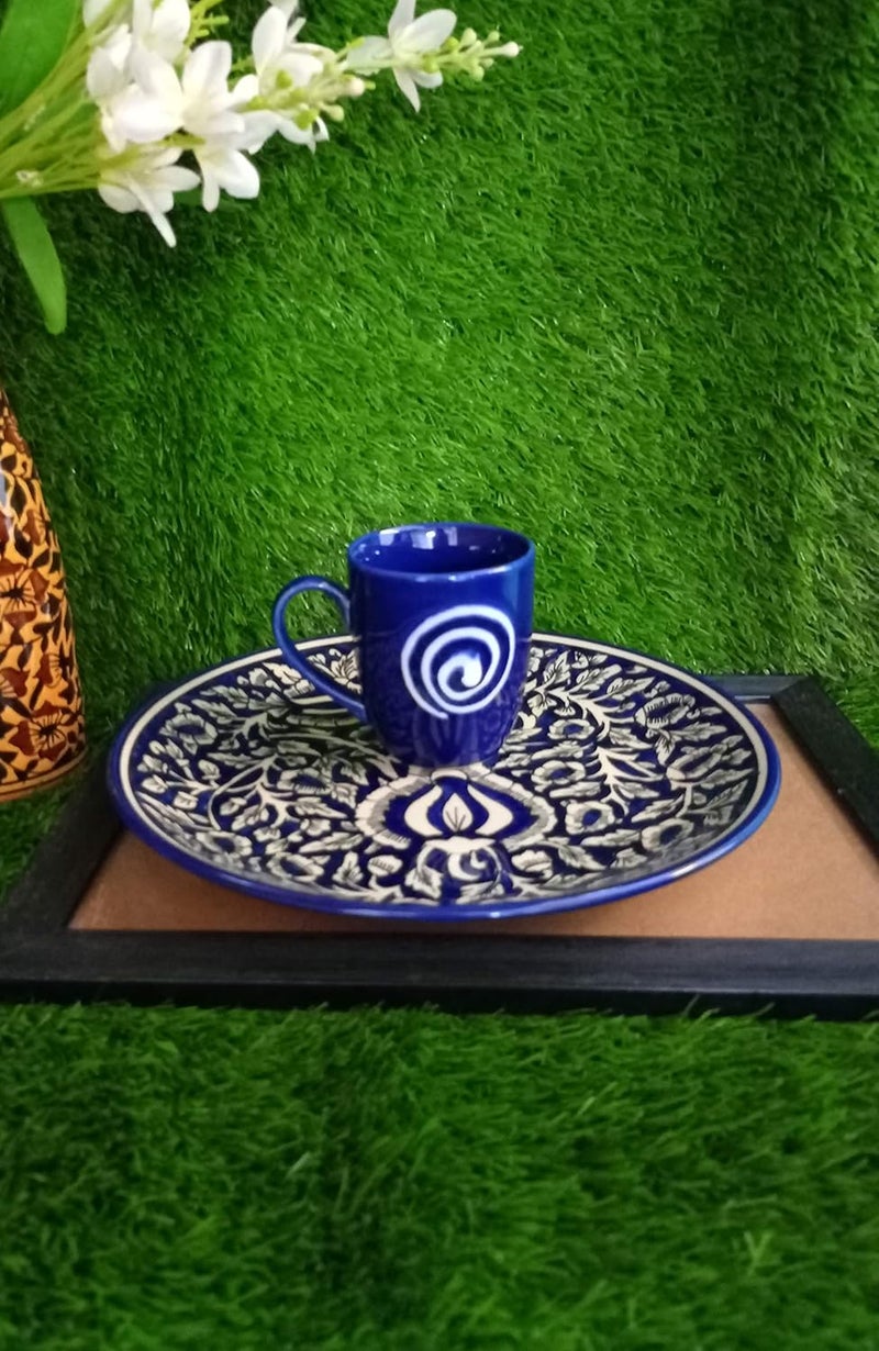 Caffeine Ceramic Handmade Blue mughal Breakfast Set (Set of 3) - Image 2