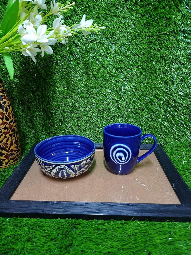 Caffeine Ceramic Handmade Blue mughal Breakfast Set (Set of 3) - Image 3