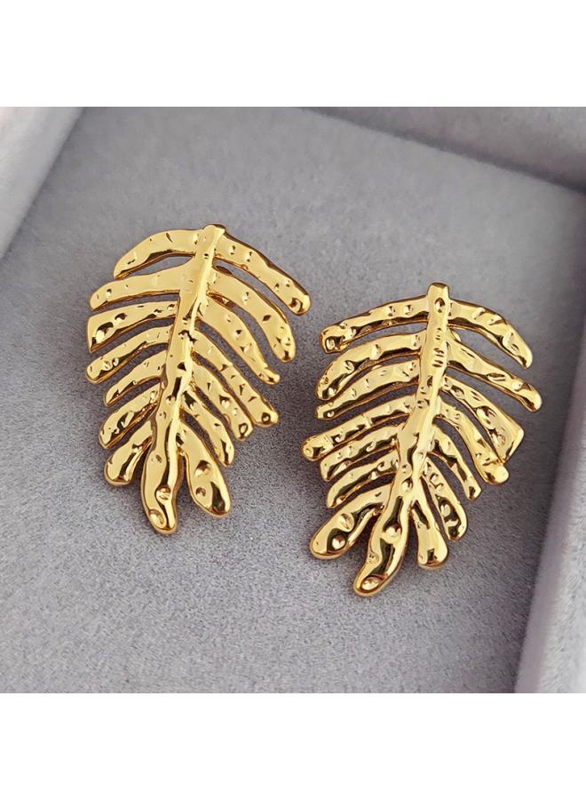 Country Xiaoye Wind Bridge Bean Jewelry Leaf Brass Gold Plated Autumn And Winter Matching Coat Jia Pei Earrings For Women