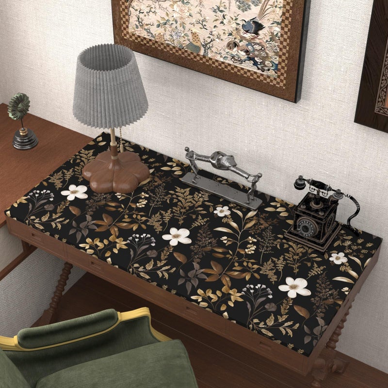Laatse Boho Floral Wallpaper Peel and Stick Black Gold Wallpapers 17.5'' x 393'' Vintage Gold Leaf Contact Paper for Cabinets Waterproof Self Adhesive Removable Wall Paper for Kitchen Table Countertop Walls - Image 3