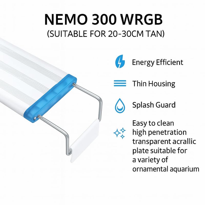 VAYINATO إضاءة LED حوض السمك نيمو 300 WRGB – مناسبة للأحواض من 20–30 سم | موفرة للطاقة، عالية دقة الألوان، تصميم فائق النحافة - Image 5