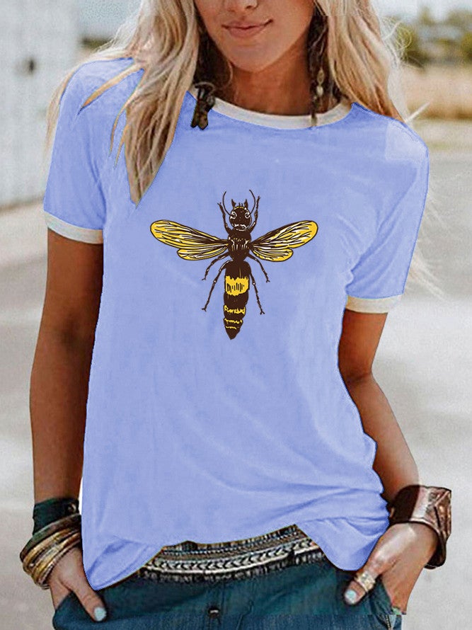 wish bee Ant pattern printed edge contrast short sleeve t-shirt - Image 1