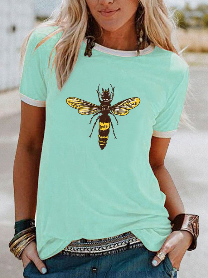 wish bee Ant pattern printed edge contrast short sleeve t-shirt - Image 3