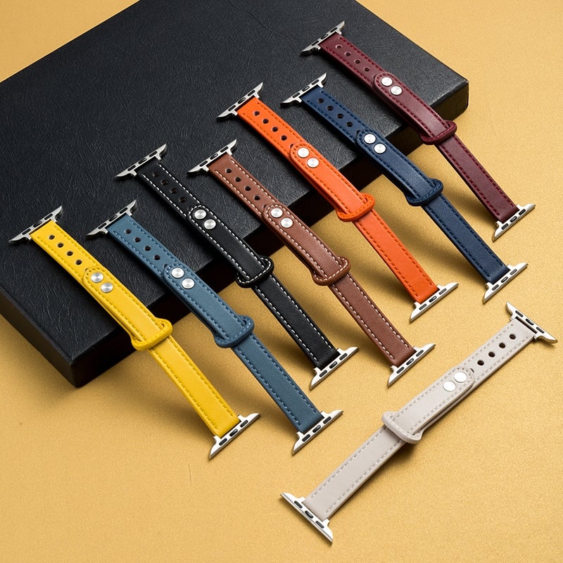 Microfiber Leather Double Buckle Watch Band for Apple Watch Series 9&8&7 41mm / SE 3&SE 2&6&SE&5&4 40mm / 3&2&1 38mm (Yellow)