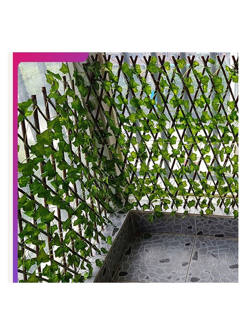 LINGWEI 3 Pieces Bamboo Wooden Fence With Artificial Green Leafs - Image 5