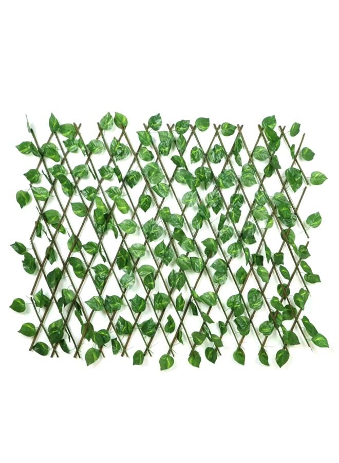 LINGWEI 3 Pieces Bamboo Wooden Fence With Artificial Green Leafs - Image 1