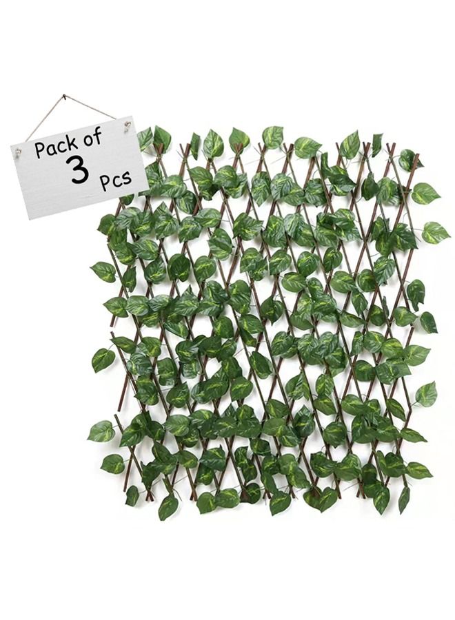 LINGWEI 3 Pieces Bamboo Wooden Fence With Artificial Green Leafs - Image 2