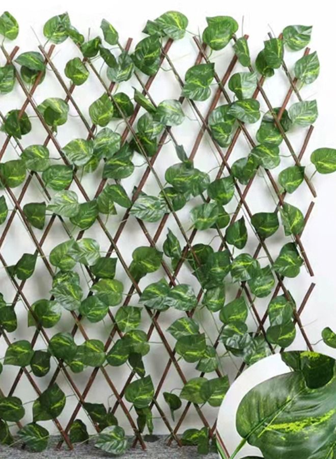 LINGWEI 3 Pieces Bamboo Wooden Fence With Artificial Green Leafs - Image 3