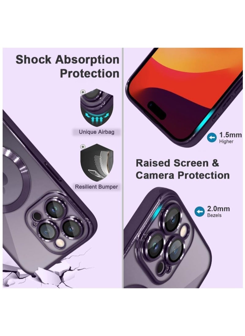Raxoom Magnetic Clear Case for iPhone 15 Pro Max Case [Compatible with MagSafe] [with Camera Lens Protector] Luxury Plating Soft TPU Shockproof Anti-Scratch Phone Case for Women & Men (Purple) - Image 2