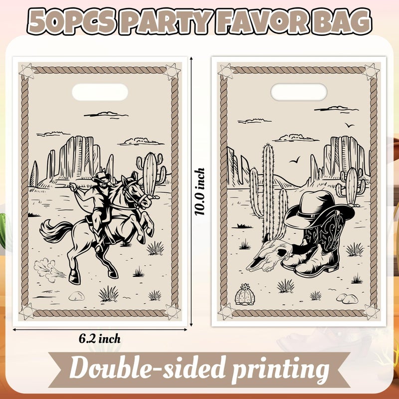 K1tpde Western Cowboy Goodies Bags - 50PCS First Rodeo Bachelorette Party Favor Gift Bags Bulk with Handle for Kids, Cowboy Ranch Western Birthday Party Decoration Wild West Baby Shower Supplies - Image 2