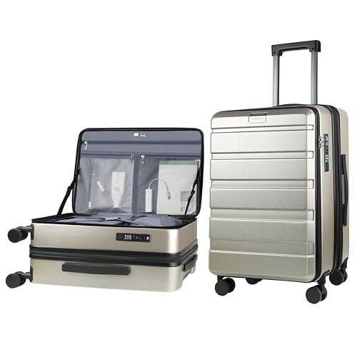 KROSER Carry On Luggage with Spinner Wheels & Built-in TSA Lock, Expandable Top Opening Hard Shell Suitcase Large Capacity Durable Rolling Luggage with USB Port, Carry-On 20-Inch, Champagne - Image 1