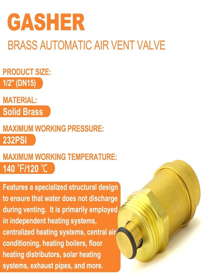 GASHER Automatic Air Vent Valve, 1/2" DN15 Air Release Valve, Brass Air Bleed Valve, for Solar Water Heater and HVAC System - Image 3