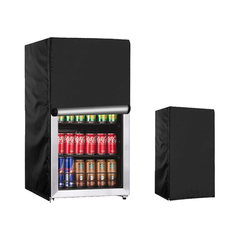 YZNKLXF Beverage refrigerator cover 20W x 20D x 34HSuitable for 32 cu ft Beverage fridgeMini fridge 600D Oxford Washable Reusable Front can be opened Black