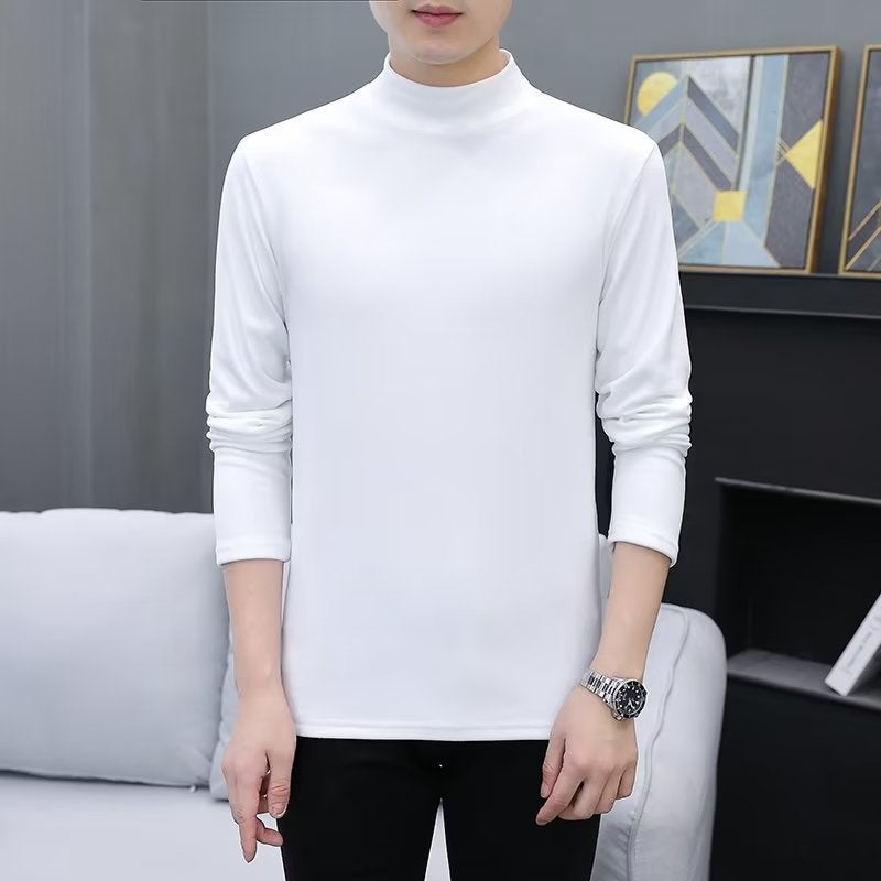 Half-high Collar Warm Top T Double-sided Velvet Winter Base Shirt Men's Spring and Autumn All-match Long-sleeved T-shirt Inner Middle Collar - Image 5