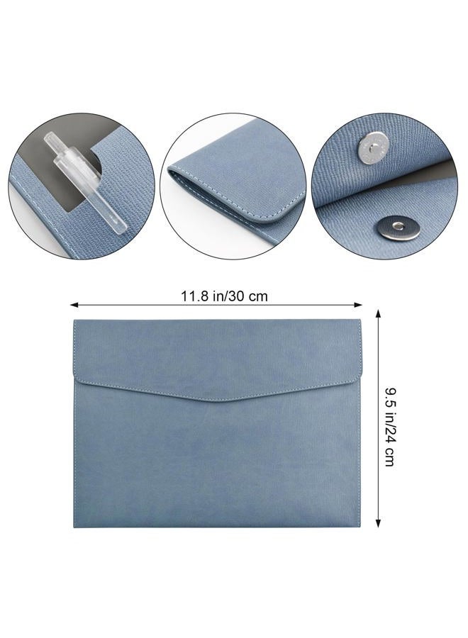VANRA 1 Piece PU Leather Envelope File Folders A4 Paper Document Filing Envelope Document Organizer Leather Portfolio Folder Holder with Magnetic Closure (Blue) - Image 2